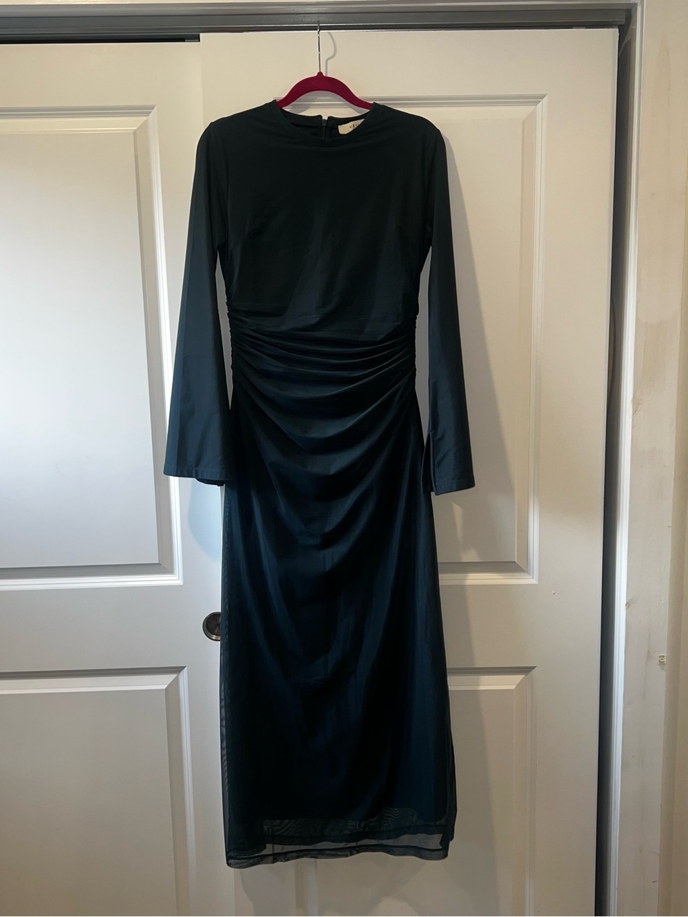 VEILED Long Sleeve Double Lined Dark Green Dress